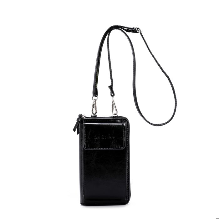 sac à bandoulière en cuir noir  pochette pour femme porte-monnaie, téléphone portable. porte carte l'élégance pratique fr